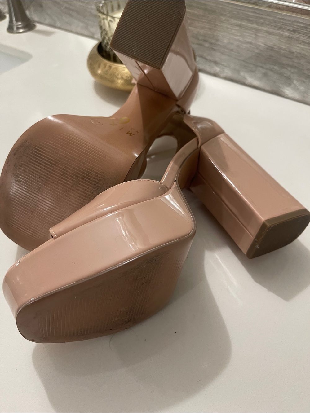 Mix No. 6 Nude Tan  Platform Block Heel Sandals Ankle Strap Sammir sz 6 - Picture 11 of 13